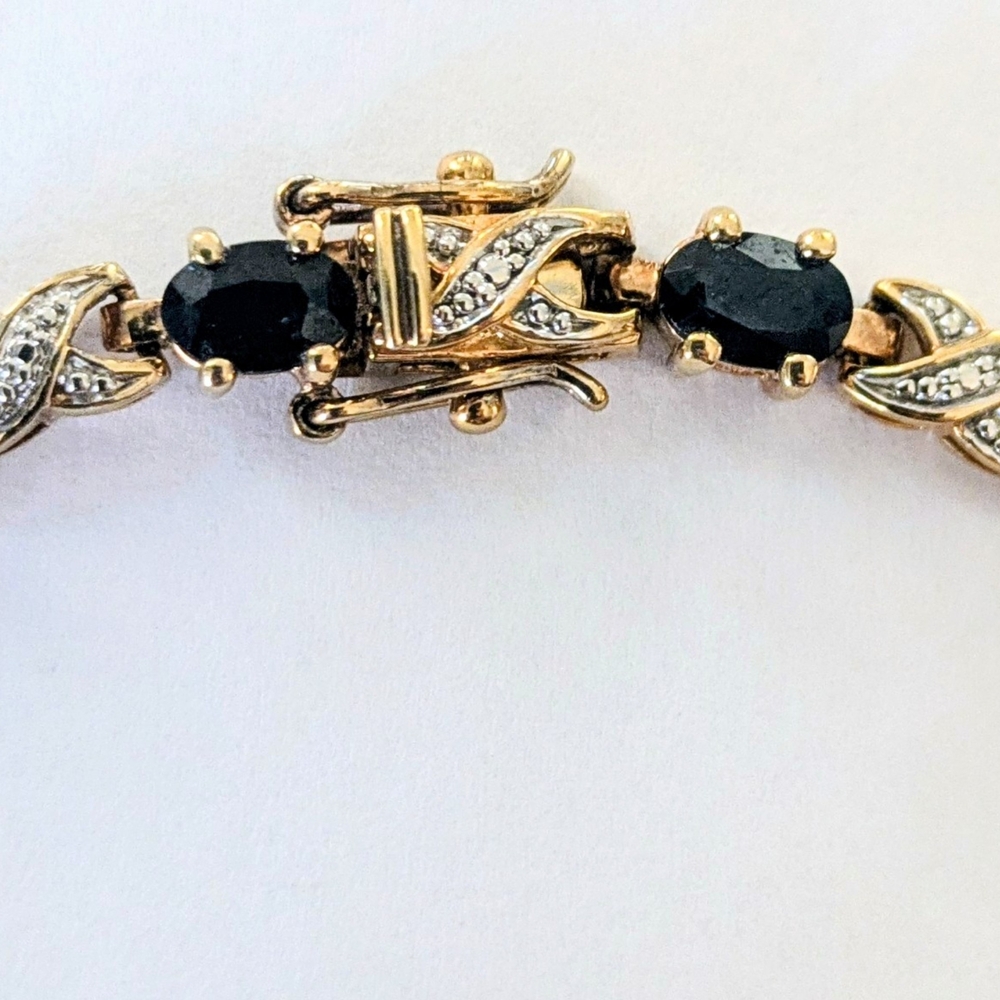 PAJ Signed STERLING SILVER Gold Vermeil Genuine Oval SAPPHIRE TENNIS BRACELET 7" - Picture 4 of 9